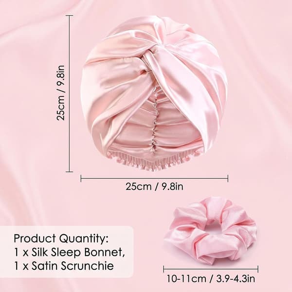 2-delad satin-hårmössa för sömn, dubbellagersmössa med scrunchie