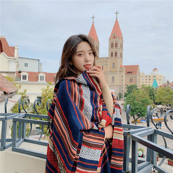 Stripes Warm Sjal Wrap Lady Poncho Pashmina Cardigant filt med tofs för Lady