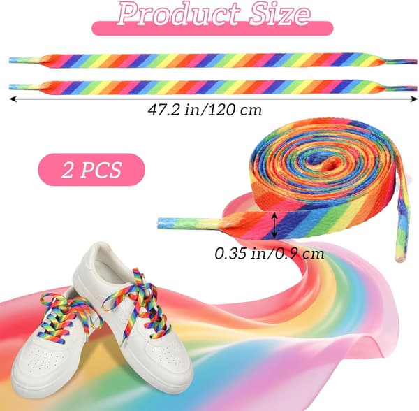 2 stk. regnbue-snørebånd, 120 cm flade stribede polyester-snørebånd til sneakers