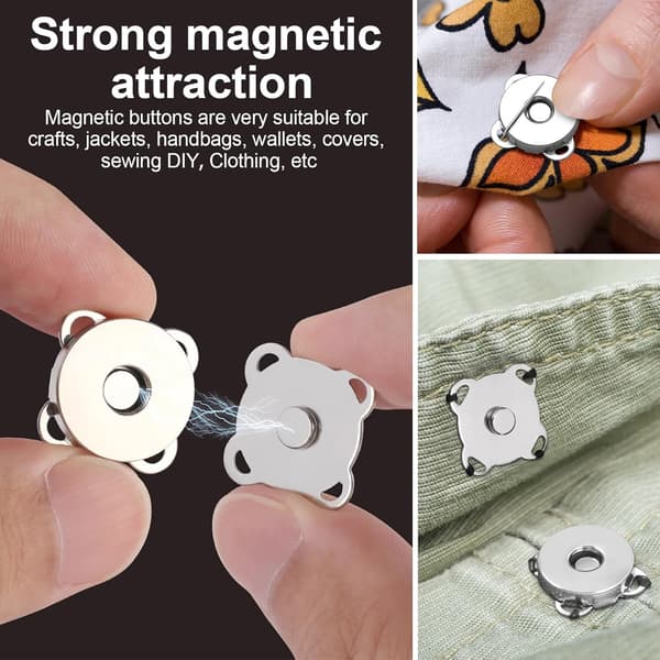 30-pack 15 mm magnetiska tryckknappar, fastsydda metallspännen för väskor och pyssel