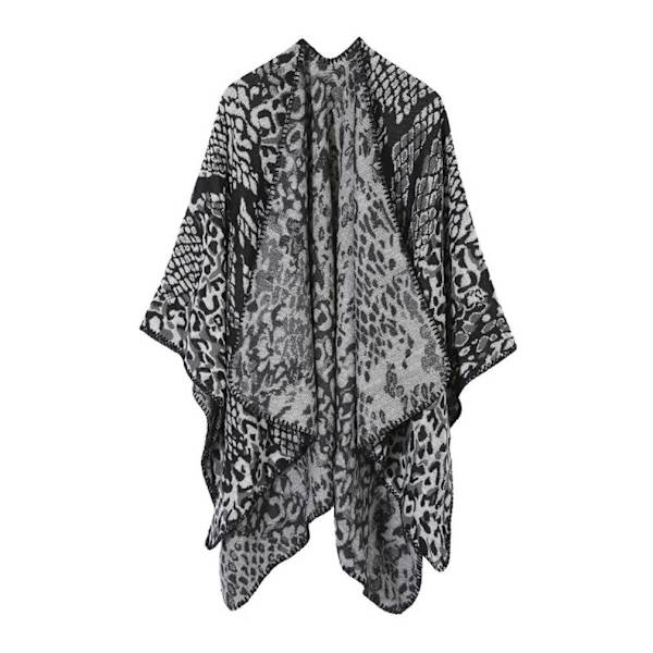 Print Tjock Sjal Scarf Öppen Front Poncho Vinterkofta för Dam