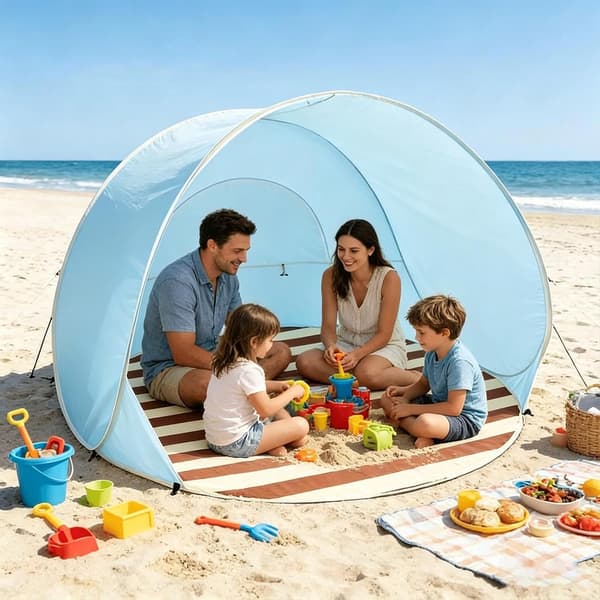Bärbart pop-up strandtält, snabbmonterat solskydd för utomhusbruk