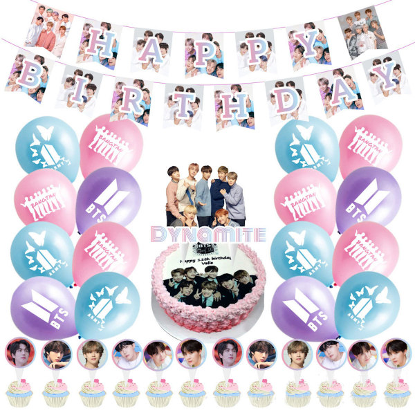 BTS Grattis på födelsedagen Ballong Set Latex Ballonger Party Dekoration Kit