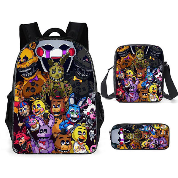 3st/ set Five Nights Freddy Bear printed set med case Pennfodral Skolväska Resor Dagsväska Lätta bokväskor