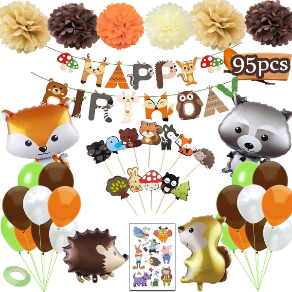 Fox Squirrel Grattis på födelsedagen Ballonger med Banner Cake Topper Latex Ballong Set Festdekoration