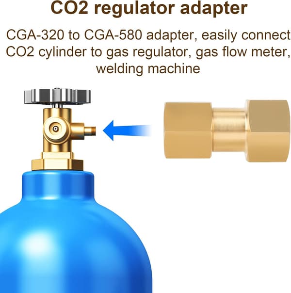 Mässingsadapter CGA-320 till CGA-580 gastank för CO2- och argon-svetsregulator