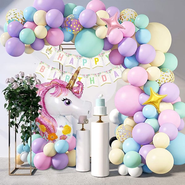 Unicorn Födelsedagsballonger Arch Garland Kit Latex Ballong Set Party Dekoration