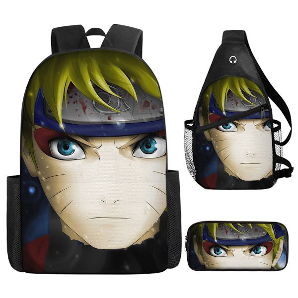 3 st/ set Uzumaki printed set med case Pennfodral Skolväska Resor Dagsväska Lättviktsbokväskor