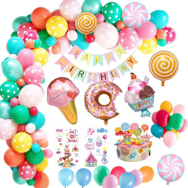 Candy Donut Hawaiian Födelsedagsballonger Arch Garland Kit Latex Ballong Set Party Dekoration
