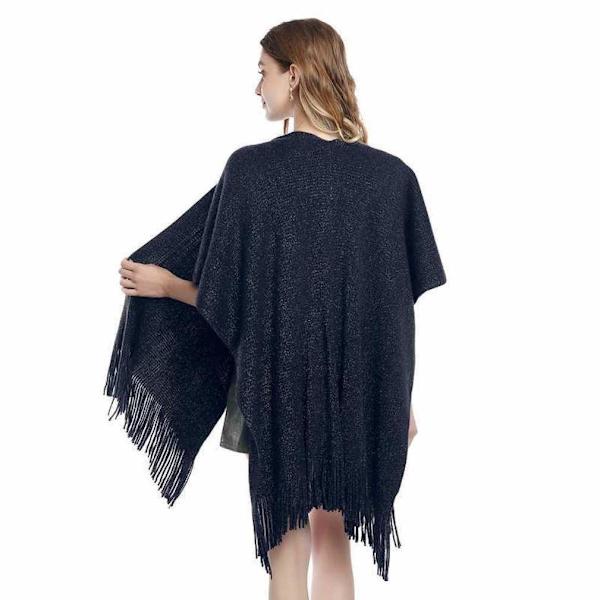 Blue Shawl Wrap Open Front Cape Crochet Sweater Coat for Lady