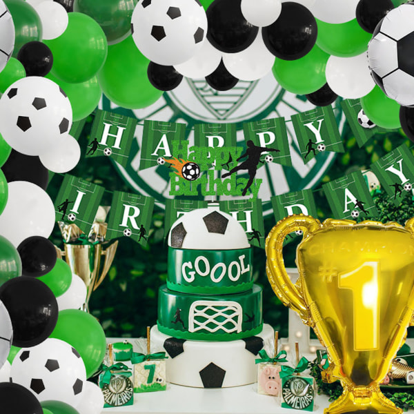 Fotboll födelsedagsballonger med Banner Cake Topper Latex Ballong Set Party Dekoration