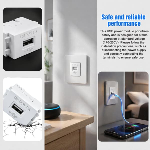 3 stk. USB-strømodul 220V til 5V 2,1A hurtigopladningsstik strømadapter