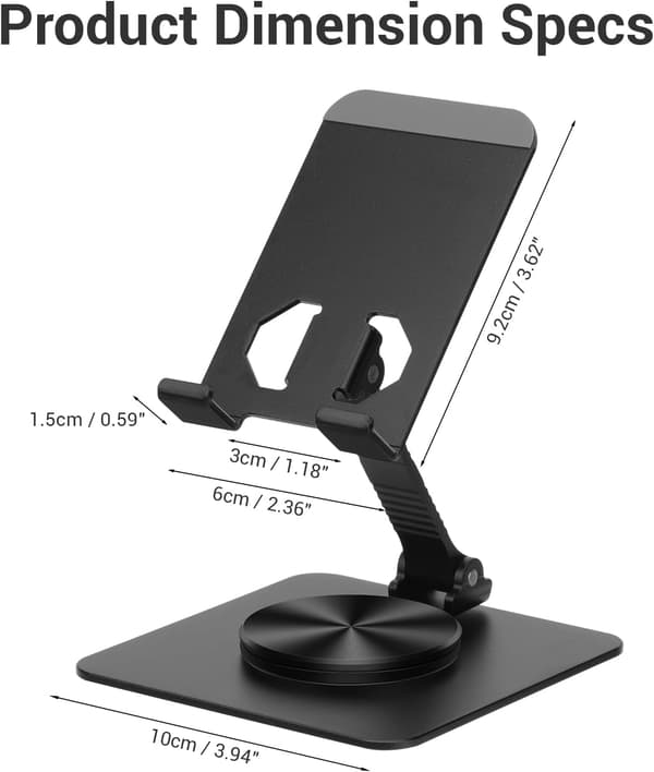 Justerbar telefonholder med stabil base, 360° roterbar holder til tablets