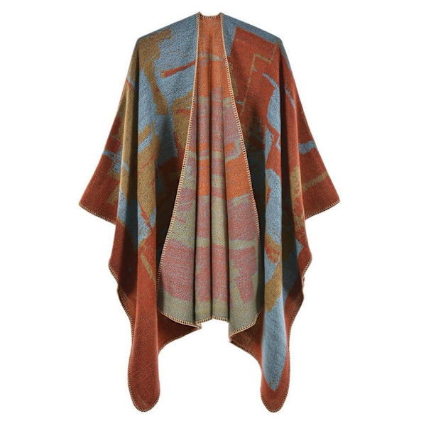 Jacquard Pashmina Sjal Wrap Tjocka Varm Poncho Öppen Front Cape for Lady