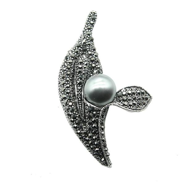 Retro Brosch Pin Black Pearl Corsage Dam Brosch