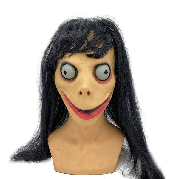 Momo huvudbonader långt hår skrämmande mask Cosplay för Halloween-fest
