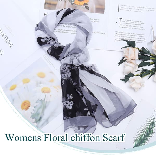 Blomstrete chiffonskjerf for kvinner, lett georgette-sjal, omslagsskjerf og hodeplagg