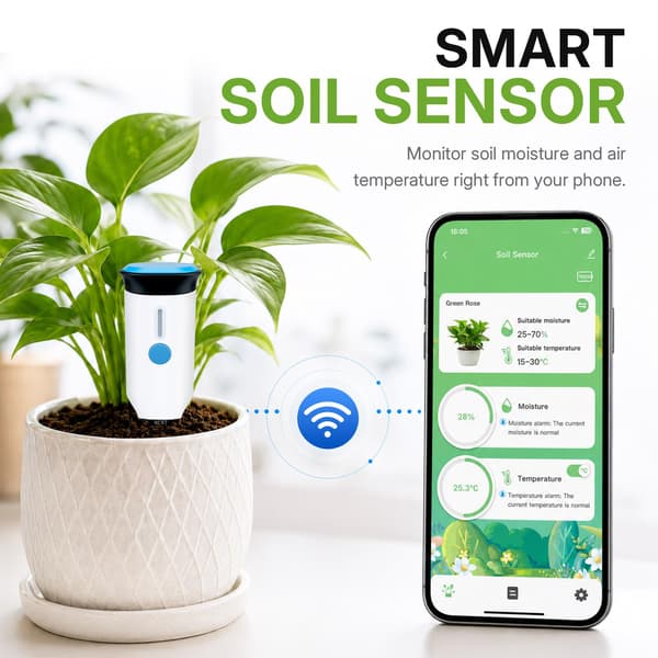 WiFi smart jordfuktighetssensor med app-overvåking og temperatursensor