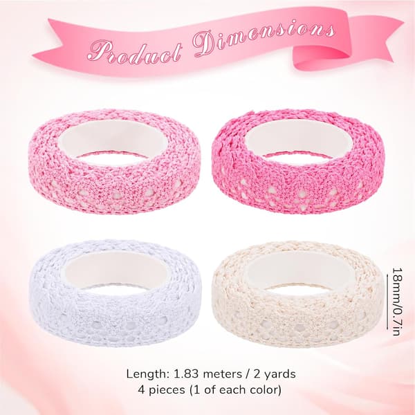 4 ruller selvklæbende bomuldsblondebånd 1,5 cm x 2 yards til hobby og DIY