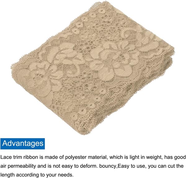 Beige blomstret elastisk blondebånd 5 yards 8,1 cm bredt til syprojekter