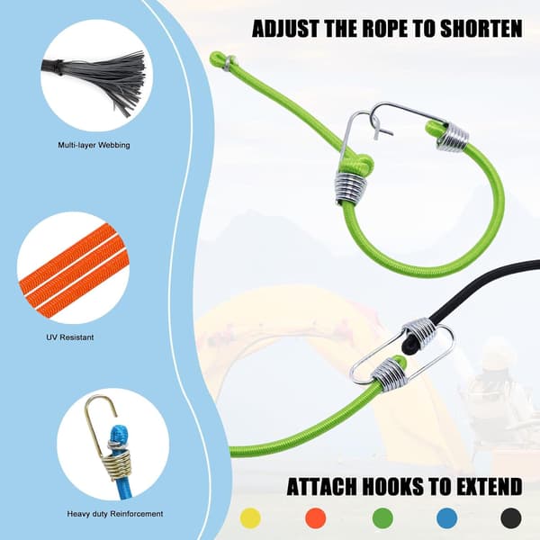 12-pakning 25 cm mini-strikk med kroker, kraftige elastiske festestropper