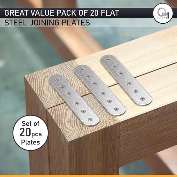 20-pack galvaniserade platta skarvplåtar 60 x 16 x 1,5 mm, 4-hålsfästen