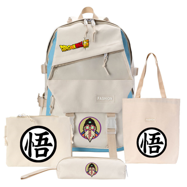 4st/ set Dragon Ball Goku Ryggsäck Anime Vit skolväska med pennväska med dragsko Messenger Bag Canvas Enkel axelväska