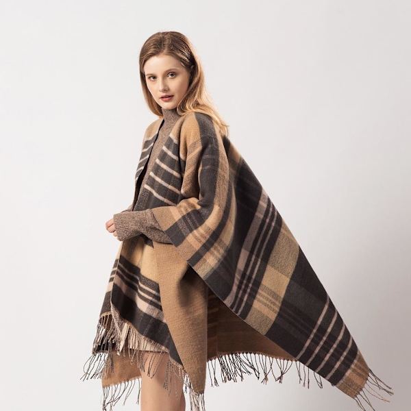 Poncho Öppen Front Lång Tjock Sjal och Wrap Cashmere Feel