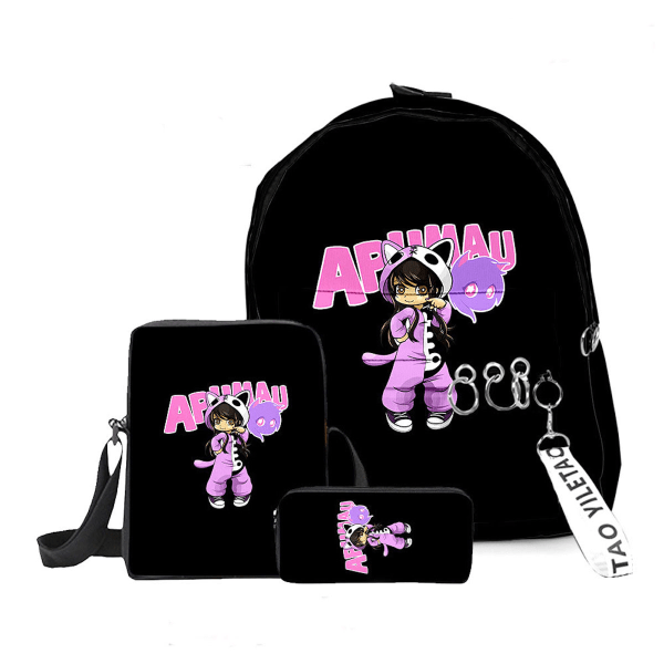 3st/ set Aphmau printed set med case Pennfodral Skolväska Resor Dagsväska Lättviktsbokväskor
