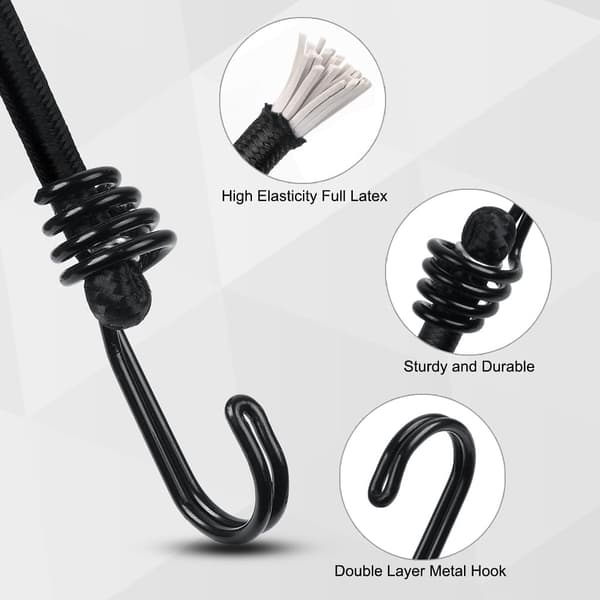 5-pak 100 cm kraftige elastiksnore med dobbelte J-kroge, 8 mm elastisk reb