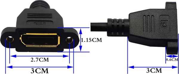 Mini DP till DisplayPort-kabel för panelmontering, 90-graders hane till hona, 32 cm