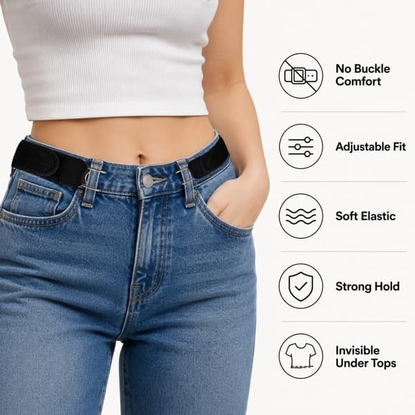 2 stk. elastiske taljestrammere uden spænde til jeans, bukser og arbejdstøj