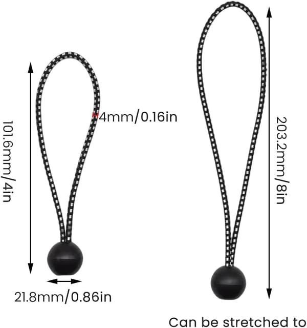 30 st Bungee-bollar, 4-8 tums elastiska snören för presenningar, tält och markiser
