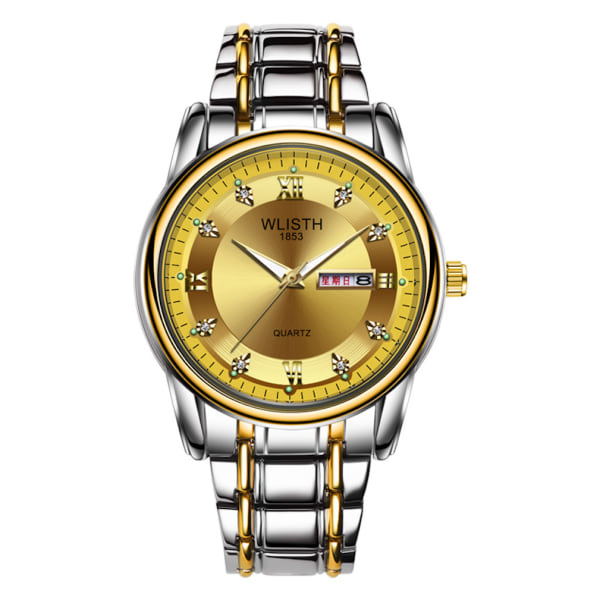 Herr Quartz Watch Casual Watch med Date Gold Urtavla Luminous