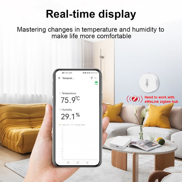 Zigbee Temperatur- och Fuktighetssensor med App, Trådlös Smart Övervakning