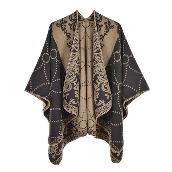 Kvinnors Pashmina Sjal Wrap Vinter Varm fyrkantig Poncho Open Front Cape Etnisk stil