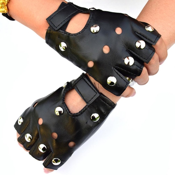 Half Finger Short Gloves Clubwear Läder Shiny Handskar för män Svart