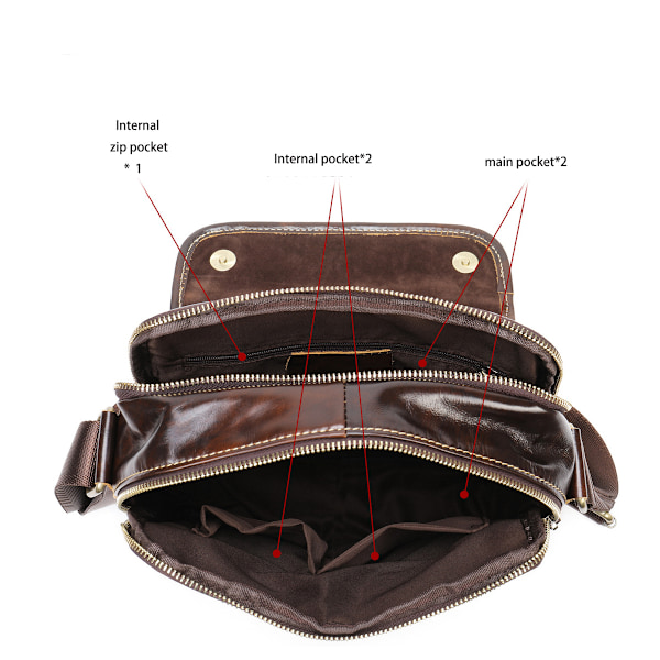 Liten Messenger Bag Herr Satchel Bag äkta läder brown