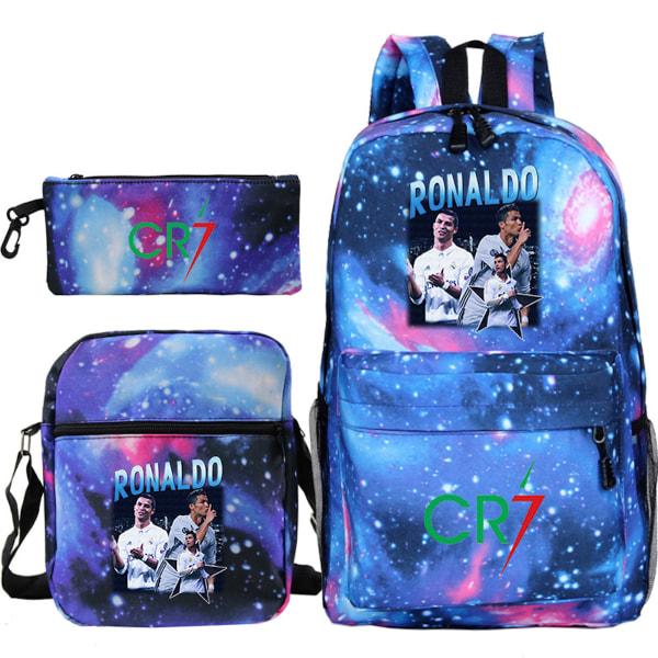 3st/ set CR7 Ronaldo printed set med case Pennfodral Skolväska Resor Dagsväska Lättviktsbokväskor