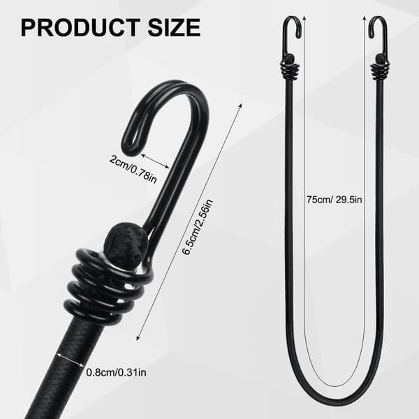 5-pak 100 cm kraftige elastiksnore med dobbelte J-kroge, 8 mm elastisk reb