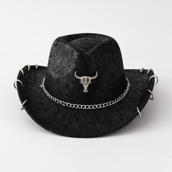 Sort PU Cowboyhat med Tyrekæde til Mænd og Kvinder