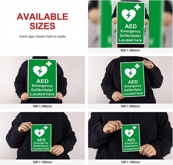 AED Hjertestarter sikkerhedsskilt, 30x20 cm, 3 mm aluminium Dibond AED-panel