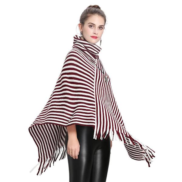 Vintertröja med polokrage Poncho med tofs Fladdermusblus Lång Cape stickatröja för dam