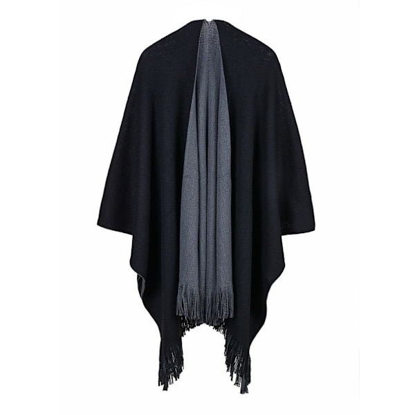 Dam Vinter Poncho Capes Filt Sjal Wrap Cardigan Coat