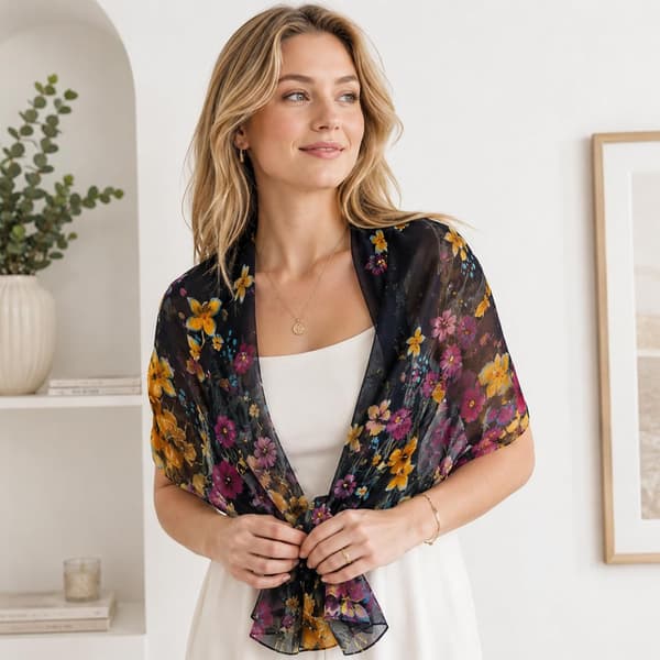 Blomstret georgette-chiffon tørklæde til kvinder, let sjal til aftenbrug