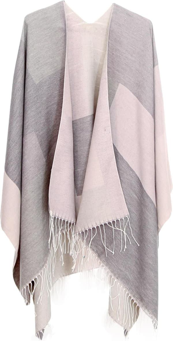 Vendbart oversized poncho-sjal til kvinder med åben front og farveblok-design