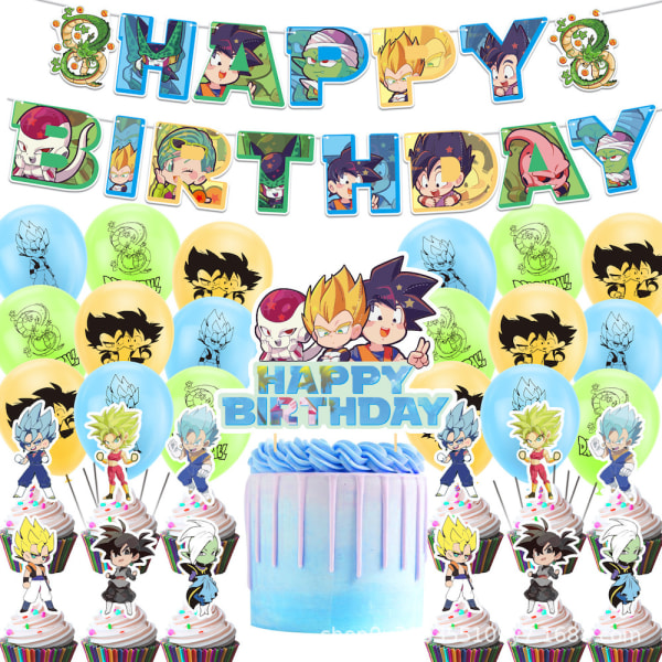 Dragon Balls Latex Ballong med Banner Cake Topper Ballong Set Party Dekoration