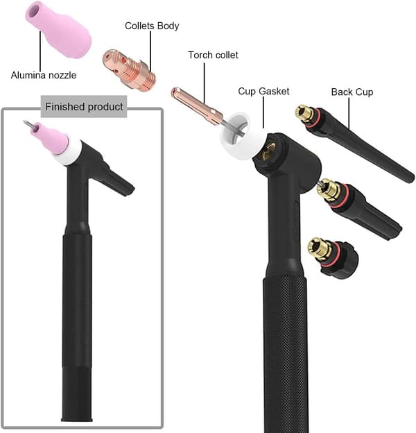 61 stk. TIG-svejsebrænder gaslinse-sæt med #12 glaskopper til WP-17/18/26
