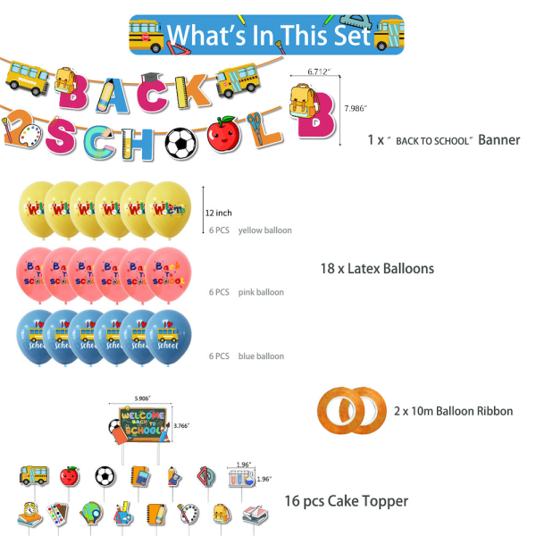 Välkommen tillbaka till skolan ballonger med banner Cake Topper ballongset set