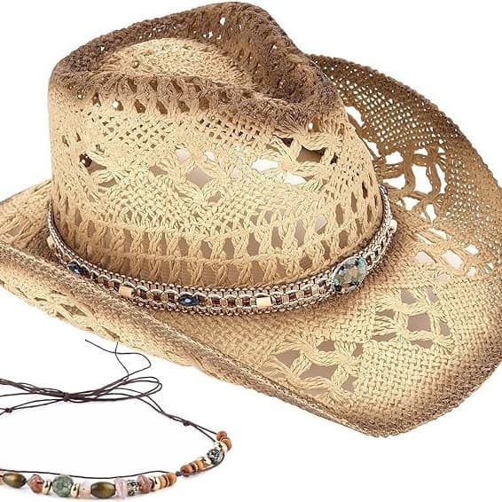 Bohemsk stråcowboyhatt med bred brem for sommer og strand